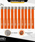 BGTEC 10-piece dry diamond drill bit set, 8mm (5/16") hole saw bits with orange shanks for granite, marble, tile