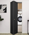 30 Inch By 80 Inch Bifold Barn Door Vinyl Wrapped Textured Black One Panel Bifold Closet Door With Hardware Kit Waterproof in laundry room