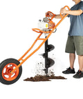 Person using Gas Powered Earth Auger With 11 Inch Bit For Fence Garden And Tree Planting No Sweat Two Stroke Post Hole Digger 3HP 2.2KW
