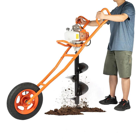 Person using Gas Powered Earth Auger With 11 Inch Bit For Fence Garden And Tree Planting No Sweat Two Stroke Post Hole Digger 3HP 2.2KW