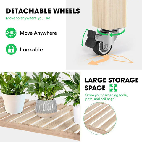 Elevated Wooden Raised Garden Bed On Wheels With Storage Shelf And Protective Liner Outdoor Planter Box 46 By 24 By 32 Inches
