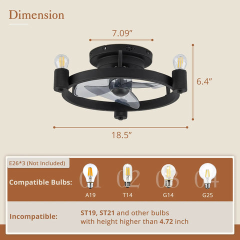 Dimensions of Black Ceiling Fan With Lights And Remote Small Low Profile Flush Mount Ceiling Fan For Bedroom Kitchen And Home Dope Farmhouse Modern Industrial Style Quiet Dimmable Easy Install