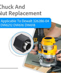 Half Inch Router Collet And Nut Replacement For DW6212 DW618 DW616 Routers Twelve Point Seven Millimeter Compatible shown with router