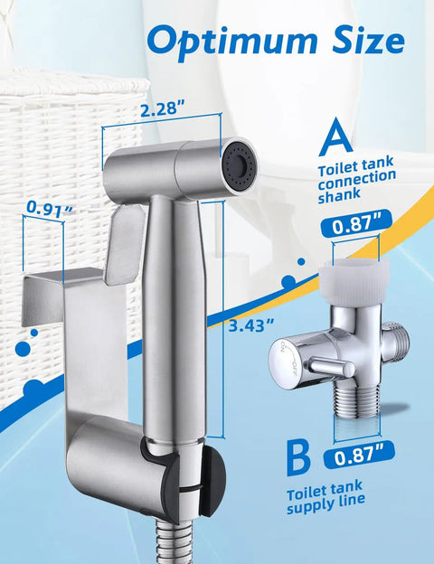 Toilet Bidet Sprayer Kit Handheld With Adjustable Jet Spray No Mess Leak Free Design Easy Install 2 Pack Stainless Steel Hose