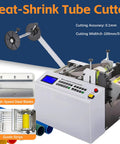 Automatic Heat Shrink Tube Cutter With High Speed Steel Blades For Thermoplastic Silicone Tubes And Cables That Delivers Beast Mode Cutting Speeds And Dead On Accuracy With Absolutely Zero Sweat All Day Long, featuring blades and guide strips.