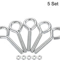 Heavy Duty M8x50mm Eye Hooks Screws Kit, 5pc Carbon Steel Hanger Hardware With Hex Nuts For Metal Hooks, Wood Terminals, Eyelet Rings, Ring Hooks And Bolts Set, 5 set