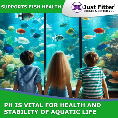 Children observing aquarium fish demonstrating use of Alkaline Water pH Test Strips Kit for Home Use and Liquid Testing.
