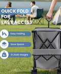 Person folding Heavy Duty Double Decker Workhorse Wagon with 54 inch extender in grey for easy transport in a park setting