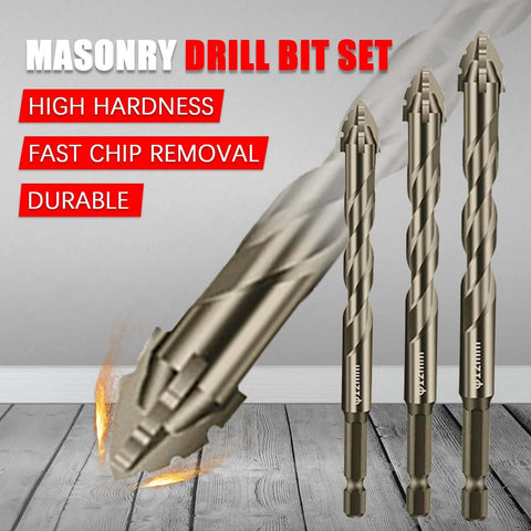 Masonry drill bit set, front view, 5-piece carbide-tipped twist bits, 5/32–1/2 in, for concrete/brick.