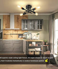 Semi Flush Mount Matte Black Sputnik Ceiling Light Fixture in modern farmhouse kitchen setting