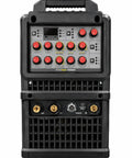 225 Amp AC DC TIG Stick Welder With Pulse Function And 200 Hertz Control, control panel with knobs and digital display.