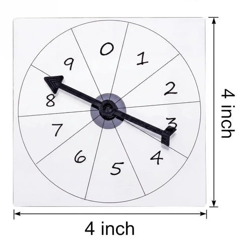 Clear Classroom Spinners 10 Pack With Rotating Arrows for Dry Erase Math Games, 4x4 inch spinner showing number sections.