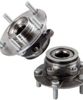 Two Front Wheel Bearing And Hub Assembly With ABS For Nissan Rogue 2008 2013 Rogue Select 2014 2015 And Sentra 2007 2012 Ready To Roll Front Hub Kit Fits Front Positions 513298, showing steel hub assemblies with visible lug bolts and ABS sensor ring.