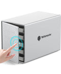 Heavy Duty Five Bay External Hard Drive Enclosure Usb C Aluminum Body supports 3.5 and 2.5 inch SATA with one bay open.