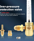 Front view of brass Argon/CO2 MIG/TIG flow regulator with gauge and fittings