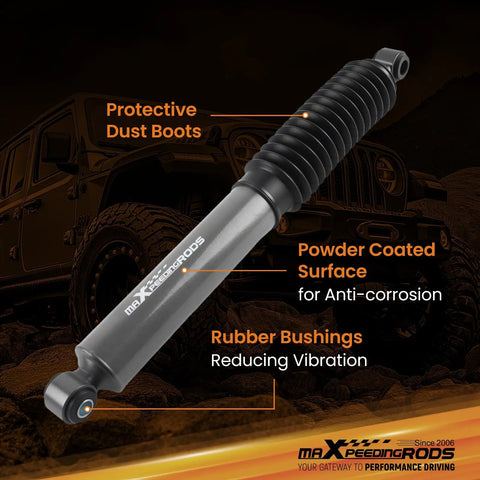 G1 Version Beefy Steering Damper Stabilizer For Jeep Wrangler 1987 2009 And Chevrolet Silverado 1500 2500 Avalanche 2002 2006 with protective dust boots and powder coated surface.