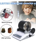Dope Rock Tumbler Kit Polisher For Kids And Adults Electric Stone Grinder shown with kid and stones before and after polishing