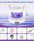 Top Shelf Upgraded Ultrasonic Retainer Cleaner With Uv Sterilization And 45Khz High Frequency Bubble Action For Dentures Braces And Mouthguards No Fuss Deep Clean Every Time Always Fresh And Ready, shown with accessories.
