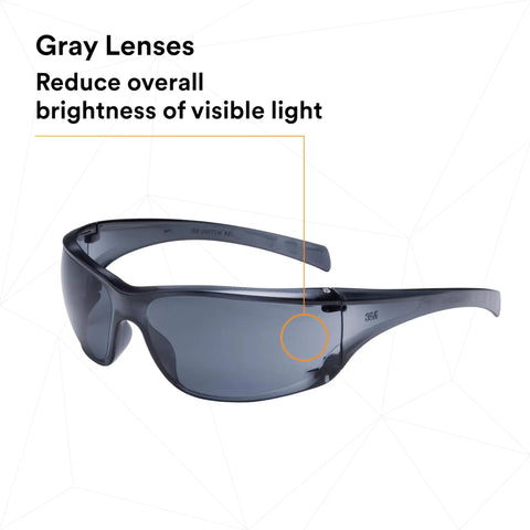 Virtua AP Safety Glasses with High Wrap Gray Lens Gray Frame Side Shields Lightweight All Day Comfort Under 1 Oz ANSI Z87