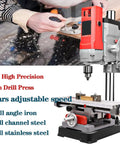 Piefeak 1050w Bench Drill Press With Vice, Adjustable 6 Speed 50-2500rpm For Wood And Metal Working, showing clamp and precision drill setup.