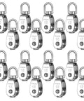 Heavy Duty 304 Stainless Steel Rope Pulley Set 16 Pack M15 Small Swivel Pulleys For Lifting And Towing Durable Wire Cable Wheel For Indoor Outdoor Clothesline And Rigging, 16 pulleys
