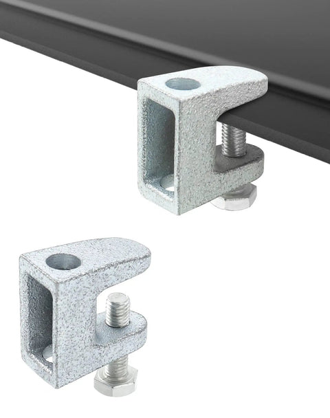 Top Shelf Tough As Nails Beam Clamps Fifty Pack Three Eighth Inch Hole Thirteen Sixteenth Jaw Opening Zinc Plated Steel Structural Hardware for Scaffolding Rigging and Heavy Loads.