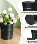 5 Pack 4 Inch Hanging Flower Pots Metal Dope Planters For Railing Fence Balcony And Garden Outdoor Decor With Detachable Hooks Ideal For Herb And Flower Gardens In Black