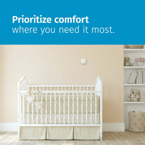Nursery with crib showing Room Sensor For Smart Thermostat With Touch 2 Compatibility on wall, prioritizing comfort.