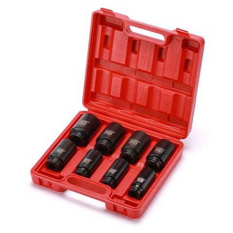 Eight Piece One Half Inch Drive Deep Impact Socket Set Built From CR-MO Steel, 6 Point Deep Sockets For SAE Sizes One Inch Through One And A Half Inch, Heavy Duty High Torque Radius Corner Design For Tough Jobs