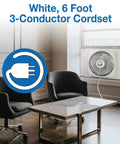 Room with 16-Inch Window Fan with Storm Guard, built tough with impact-resistant plastic housing, delivers beastly air circulation.