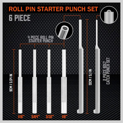 Roll Pin Starter Punch Set 7 Piece For AR Builds With Hollow End To Prevent Slips Includes 1/16 5/64 3/32 1/8 inch sizes