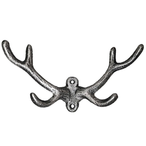 Premium Cast Iron Deer Antler Wall Hooks Bringing Serious Vintage Soul And Dang Solid Durability To Your Entryway While Making Coat Hat Towel And Key Organization An Absolute Breeze With Every Necessary Hardware Piece Packed Inside - silver cast iron with antler design.