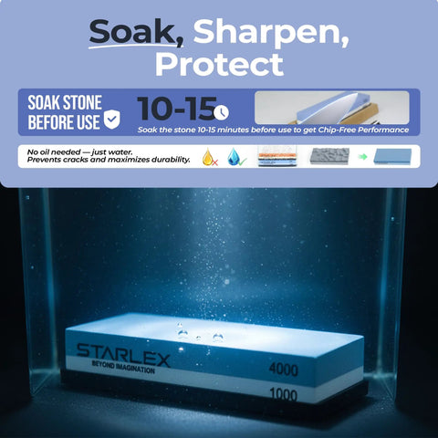 Beast All In One Knife Sharpening Stone Set With Dual Grit Whetstones 400 1000 And 3000 8000 soaking in water, featuring 4000 1000 stone.