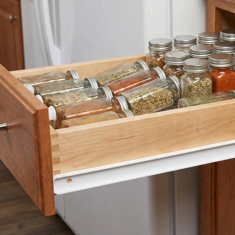 Heavy Duty Drawer Slides Kit For Cabinets And Dressers With Screws And Rails Smooth Glide Track In White Plastic And Metal Easy Install Stable Support Lightweight Yet Strong For Quick Furniture Refresh, drawer with spice jars