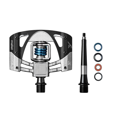 Mallet 3 Clip In MTB Pedals With Four Sided Entry For Mud Shedding, disassembled view showing concave platform and parts
