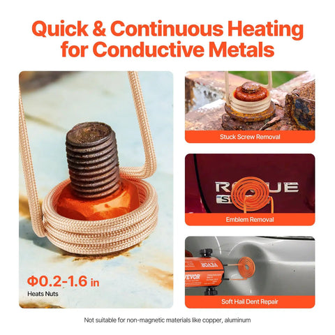 Magnetic Induction Heater Kit, 1000W 110V Portable Handheld Tool, shown loosening a rusted bolt with induction coil