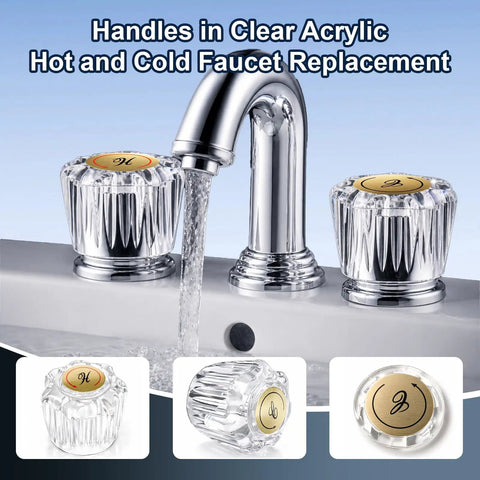 Four Pack Crystal Clear Acrylic Shower Knob Replacement Handles For Delta Delex Peerless Bath And Bathtub Faucets With D Stem Valves Easy Install Repair Kit Includes Mounting Screws For Hot Cold Water Fixups, clear acrylic handles on faucet