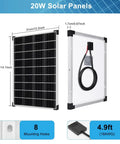 20W Monocrystalline Solar Panel Kit With 12V 10A Battery Maintainer And Charge Controller front and side view