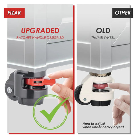 Comparison of Rock Solid 6600 Lb Plate Mount Leveling Casters With Silver Steel Polyurethane Wheels for easy adjustments.