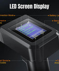 Wireless 1D And 2D QR Barcode Scanner With Display Screen showing battery level and data, used for warehouse and retail management.