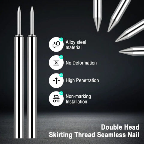 Straight Up Heavy Duty Double Head Skirting Nails And Matching Sleeve Tools For No Sweat Seamless Baseboard Installation On Solid Wood Trim 250 Piece Pro Supply Box Set, close-up of alloy steel double head nails.