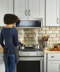 Person cooking on stove with 36 Inch Cooktop Grate Kit For 5 Burners 3 Piece Cast Iron Replacement Grates W10594443