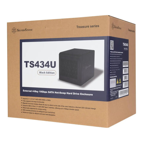 Kickass Four Bay External Hard Drive Enclosure For 3.5 And 2.5 Inch Sata Ssd Hdd Delivers Hot Swap With Savage 10 Gbps Usb Type C Transfer Speeds And Smooth LED Indicator Panel packaging box design with product details