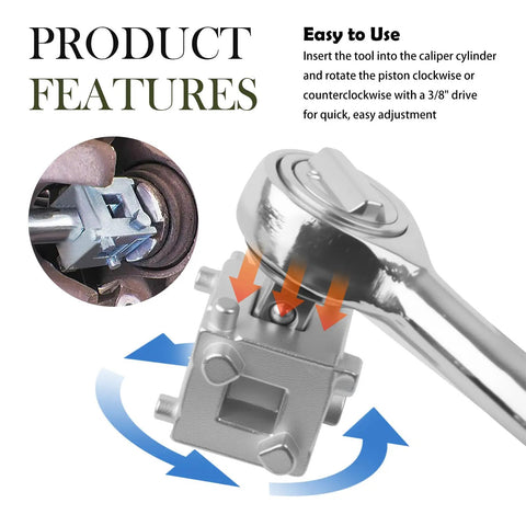 Rear Brake Caliper Piston Tool With Three Eighths Square Drive, Six Sides Caliper Compression Tool For Disc Brakes in use