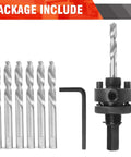 JTemgle heavy-duty hole saw arbor set with six center drill bits and 1/2 in hex quick-change arbor with hex key