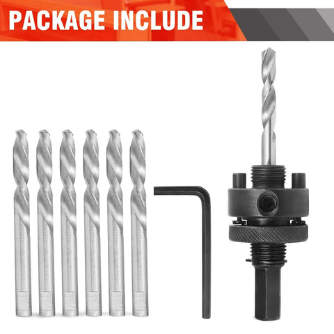JTemgle heavy-duty hole saw arbor set with six center drill bits and 1/2 in hex quick-change arbor with hex key