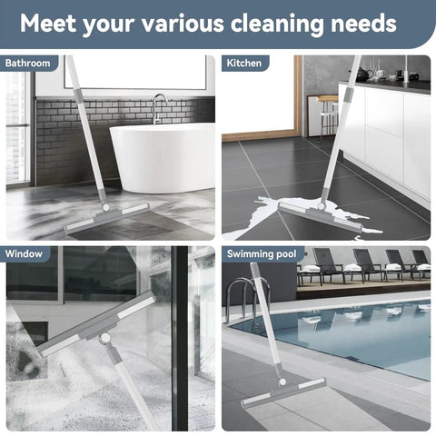 Floor Squeegee With 180 Degree Rotating Head And 52 Inch Extendable Handle cleaning bathroom, kitchen, window, pool areas