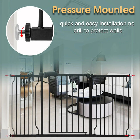 Extra Wide 30 Inch Tall Baby Gate For Doorways And Stairs, Pressure Mounted Black Metal Gate For Pets, No Drilling, Indoor Use