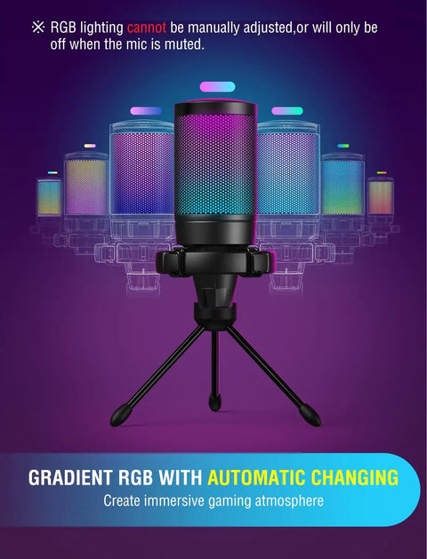 AmpliGame USB Gaming Microphone For PC And PS5 with quick mute, RGB indicator, tripod stand, pop filter, shock mount, gain control