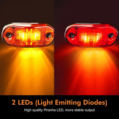 Amber and red LED lights from 20 Pack Two Point Five Inch LED Trailer Lights Kit With Screws Front Rear Side Marker Indicators Amber And Red DC Twelve To Twenty Four Volt Waterproof Universal For RV Camper Truck Van Caravan Boat Beefed Up Visibility